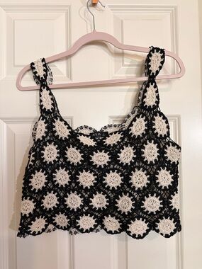 Julia Black & Cream Crochet Crop Tank